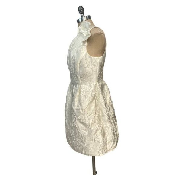 Halston Heritage One-Shoulder Floral Jacquard Textured Dress Chalk NWT 4 - Picture 4 of 7